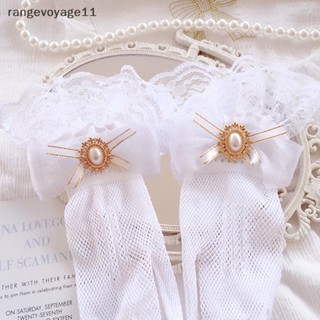 [Rangevoyage] ถุงมือ ผ้าตาข่าย ลูกไม้ ดอกไม้ โบว์ โลลิต้า สีดํา สีขาว แฟชั่นฤดูร้อน สําหรับเด็กผู้หญิง