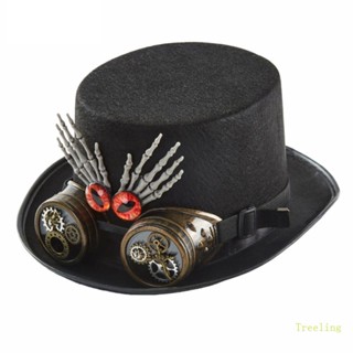 Treeling Steampunk หมวกด้านบน สําหรับผู้ชาย พร้อมแว่นตา Steampunk หมวก Steampunk Time Traveler Hat