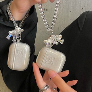 Ins เคสหูฟัง TPU นิ่ม แบบใส ลายหมีน่ารัก พร้อมสายโซ่คล้อง สําหรับ Airpods Pro 2 1 3