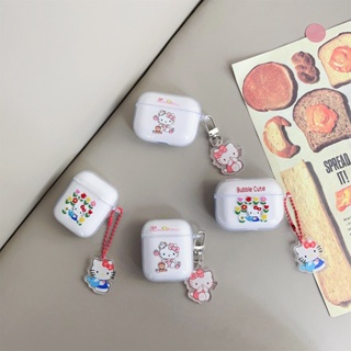 เคสหูฟังบลูทูธไร้สาย tpu นิ่ม แบบใส ลายการ์ตูนแมว KT พร้อมจี้ห้อย สําหรับ Airpods pro 1 2 3 pro2