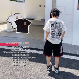 เสื้อยืดแขนสั้น ผ้าฝ้าย 100% พิมพ์ลายการ์ตูน สไตล์เกาหลี แฟชั่นฤดูร้อน สําหรับเด็กผู้ชาย