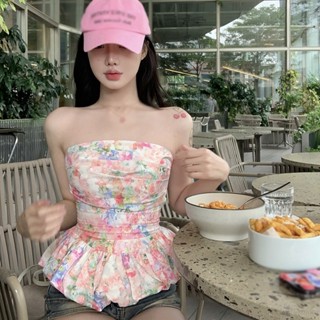 เสื้อสายเดี่ยว เข้ารูป ลายดอกไม้ เปลือยหลัง สําหรับผู้หญิง