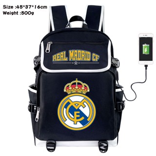 Chelsea FC Real Madrid CF กระเป๋าเป้สะพายหลัง กระเป๋านักเรียน ผ้าแคนวาส ชาร์จ USB สีดํา สําหรับเด็กนักเรียน