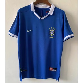 เสื้อกีฬาแขนสั้น ลายทีมชาติฟุตบอล Brazil Away สไตล์วินเทจ 1997 ไซซ์ S-XXL