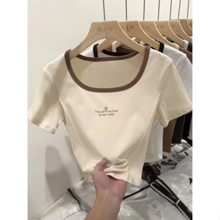 [พร้อมส่ง] เสื้อยืดแขนสั้น คอสี่เหลี่ยม ผ้าฝ้ายแท้ เข้ารูป เข้ากับทุกการแต่งกาย แฟชั่นฤดูร้อน สําหรับผู้หญิง