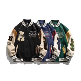 baseball jacke เสื้อแจ็คเก็ตเบสบอล ชุดยูนิฟอร์มเบสบอล พิมพ์ลายตัวอักษร Wolf Warriors ทรงหลวม เข้ากับทุกการแต่งกาย สไตล์ฮิปฮอป แฟชั่นเรโทร สําหรับผู้ชาย