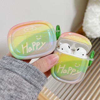 เคสหูฟัง แบบนิ่ม ทรงกลม ลายสายรุ้ง พร้อมตะขอ สําหรับ AirPods 3 1 2 3 Pro 2