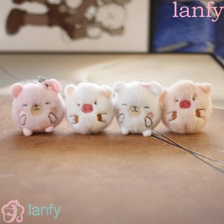 LANFY พวงกุญแจ ผ้าฝ้าย แบบนิ่ม จี้รูปหัวหมู และหมีน่ารัก แฟชั่นสําหรับรถยนต์