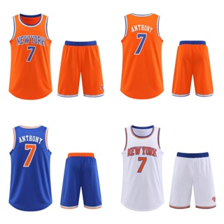 เสื้อกีฬาบาสเก็ตบอล ลายทีม New York Knicks No.7 Carmelo Anthony พร้อมกระเป๋าด้านข้าง สําหรับผู้ชาย