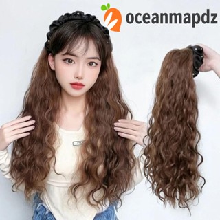 OCEANMAPDZ ที่คาดผม ประดับพลอยเทียม วิกผมสังเคราะห์ สีดํา สีน้ําตาล แบบหยักศก มองไม่เห็น สําหรับผู้หญิง