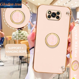 เคสโทรศัพท์มือถือ ลายต้นไม้ Gloden พร้อมขาตั้ง และสายคล้อง สําหรับ Xiaomi POCO X3 Pro POCO X3 NFC