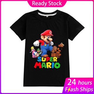 เสื้อยืดแขนสั้นลําลอง พิมพ์ลาย Super Mario แฟชั่นทันสมัย สําหรับเด็กผู้ชาย และเด็กผู้หญิง