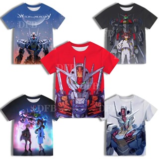 เสื้อเชิ้ตแขนสั้น พิมพ์ลายการ์ตูนกันดั้ม ระบายอากาศ แบบแห้งเร็ว แฟชั่นฤดูร้อน สําหรับเด็ก