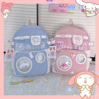 Sanrio Kawaii กระเป๋าเป้สะพายหลัง ผ้าไนล่อน ความจุขนาดใหญ่ ลาย Cinnamoroll Kuromi My Melody เข้ากับทุกการแต่งกาย สไตล์ญี่ปุ่น สําหรับเด็กผู้หญิง [RAIN]