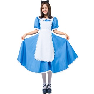 เครื่องแต่งกายคอสเพลย์ ชุดแม่บ้าน Alice in Wonderland สีฟ้า สไตล์ญี่ปุ่น สําหรับวันฮาโลวีน