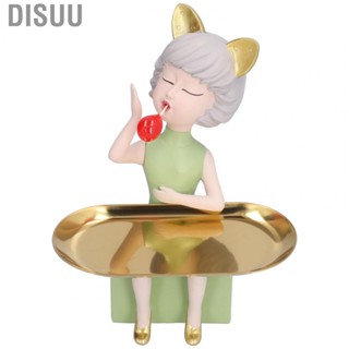 Disuu Girl Figurine Ornament Cute Decoration+Tray Desktop Dressing Table Decor CT