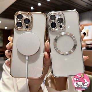 เคสโทรศัพท์มือถือ ซิลิโคนนิ่ม TPU ใส กันกระแทก พร้อมที่ชาร์จแม่เหล็กไร้สาย หรูหรา สําหรับ iPhone 14 13 12 11 Pro Max