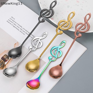 Unewking ช้อนแก้วมัก สเตนเลส ลายตัวโน้ตดนตรี สร้างสรรค์
