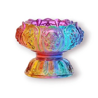 เชิงเทียนดอกบัวแก้วคริสตัล เนื้อหนา สีสันสวยงาม / Crystal Candle Holder