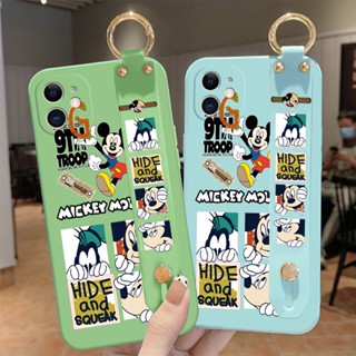 เคสไอโฟน iPhone 12 Pro Max 12 Mini เคสโทรศัพท์มือถือ ซิลิโคน กันกระแทก ลายมิกกี้เมาส์ พร้อมที่ตั้งวาง และสายคล้องข้อมือ สําหรับ