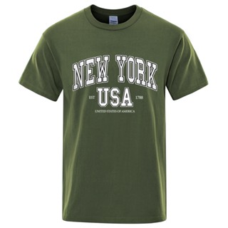 เสื้อยืด พิมพ์ลายกราฟฟิค New York Usa Est 1788 Street City ทรงหลวม สําหรับผู้ชาย