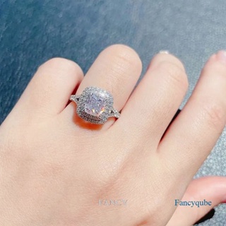 Fancy แหวนแต่งงาน รูปลูกบาศก์ ประดับเพทาย หรูหรา สีเงิน สําหรับผู้หญิง