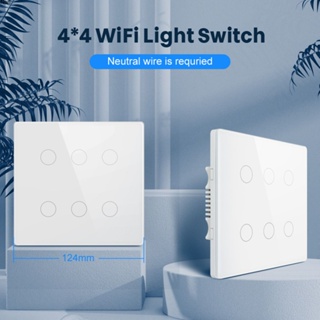 Tuya สวิตช์อัจฉริยะ Wifi หน้าจอสัมผัส 4x4 Ac 110-220v 4/6 Gang Alexa App Control Google Home Wire