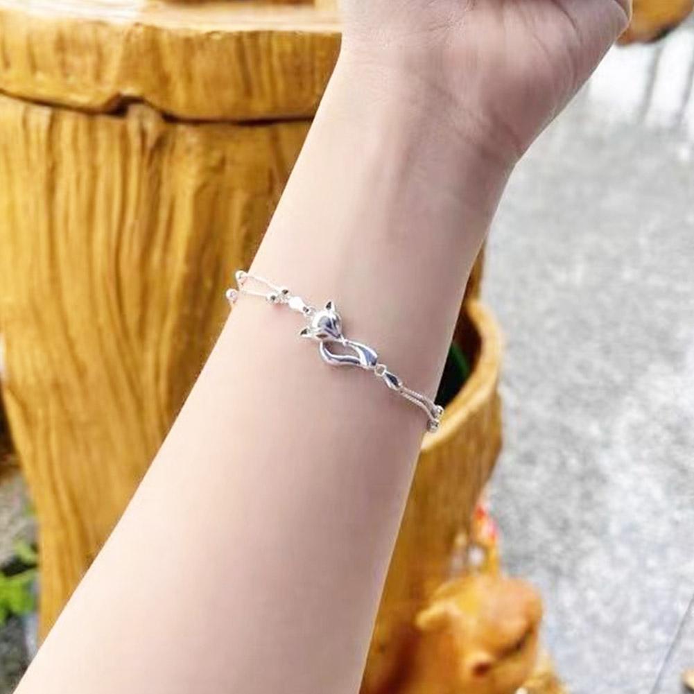 สร้อยข้อมือ จี้สุนัขจิ้งจอกน่ารัก สร้างสรรค์ สีเงิน เครื่องประดับแฟชั่น สําหรับผู้หญิง R4F0