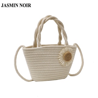 Jasmin NOIR กระเป๋าถือ กระเป๋าสะพายไหล่ สาน ทรงบักเก็ต ขนาดเล็ก ลายดอกไม้ สําหรับสตรี