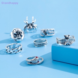 Standhappy ชุดเครื่องประดับ แหวนชุบเงิน รูปงู แมงมุม สไตล์พังก์ โกธิค เรโทร 7 ชิ้น ต่อชุด สําหรับผู้หญิง