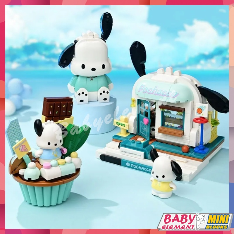 ของเล่นบล็อกตัวต่อ รูปเค้ก Pochacco Sanrio Series Street View Hello Kitty Kulomi เพื่อการเรียนรู้เด็ก DIY