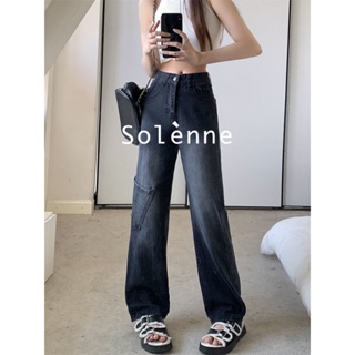 Solenne  กางเกงขายาว กางเกงยีสน์ผู้หญิง ทรงหลวม ๆ ตรง Retro Hip Hop Pants 2023 NEW Style ทันสมัย Comfortable fashion High quality A27L06T 36Z230909