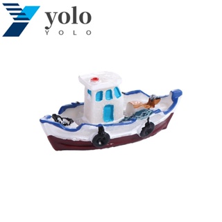 Yolo เรือยอร์ช เรือเมดิเตอร์เรเนียน แฮนด์เมด 5 ซม. ของขวัญวันเกิด ภูมิทัศน์ขนาดเล็ก ฟิกเกอร์จิ๋ว DIY โต๊ะทราย เกมตกปลา เรือของเล่น