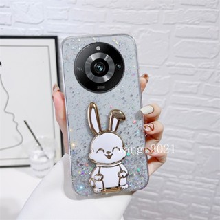 พร้อมส่ง ใหม่ เคสโทรศัพท์มือถือ ซิลิโคนนิ่ม ลายดาว ประดับเลื่อม พร้อมขาตั้งกระต่ายน่ารัก แวววาว สําหรับ Realme11 Pro Realme 11 Pro + Plus 5G 2023 Realme 11 Pro+ 5G