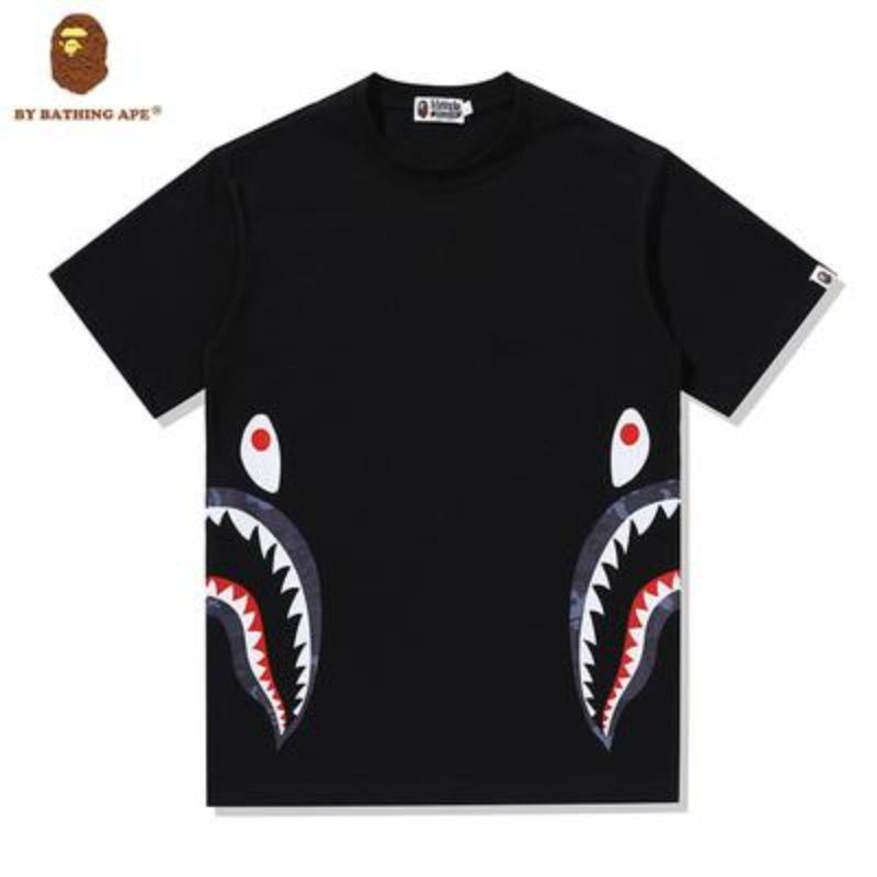 Ape Head Short-Sleeved Mens Street Wear 2023 Summer Shark National อินเทรนด์ผ้าฝ้ายแท้