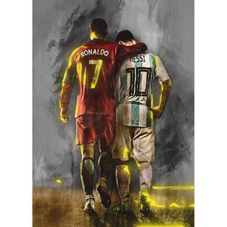 โปสเตอร์ภาพวาดผ้าใบ รูป Ronaldo และ Messi สไตล์โมเดิร์น สําหรับตกแต่งผนังบ้าน ห้องนั่งเล่น