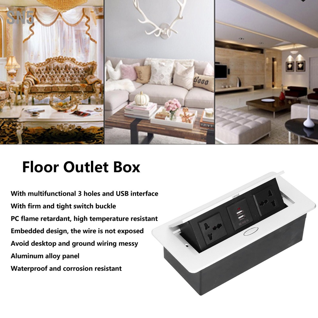 SN5 เต้ารับไฟฟ้าตั้งพื้น Pop Up เต้ารับตั้งโต๊ะ 3 รู อุปกรณ์เสริมแหล่งจ่ายไฟ USB คู่ 250V 13A