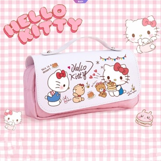 SANRIO กระเป๋าดินสอ หนัง PU ขนาดใหญ่ จุของได้เยอะ ลายการ์ตูนอนิเมะ Hello Kitty สไตล์ญี่ปุ่น สําหรับนักเรียนประถม มัธยมต้น มัธยมต้น [RAIN]