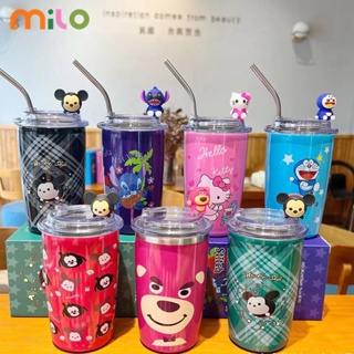 Milo ถ้วยฟางสแตนเลสสตีล Sanrio การเก็บรักษาความร้อนแบบพกพา ถ้วยน้ำน่ารักเย็น ถ้วยใหม่