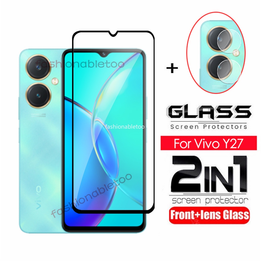 2 in 1 ฟิล์มกระจกนิรภัยกันรอยหน้าจอ กันรอยเลนส์กล้อง ด้านหลัง สําหรับ Vivo Y27s Y 27s Y17s Y 17s Y36 Y 36 Y78 Y 78 VivoY27s VivoY36 VivoY17s 2023