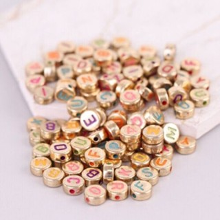 100pcs Acrylic Beads Round 4x7mm Bronze Letters Bead Loose Spacer Beb