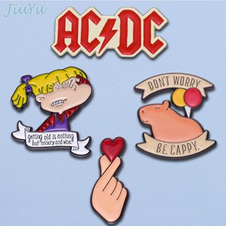 เข็มกลัด รูปการ์ตูน Dont Worry Be Carry Enamel Pins AC DC Rock Musician สําหรับเพื่อน