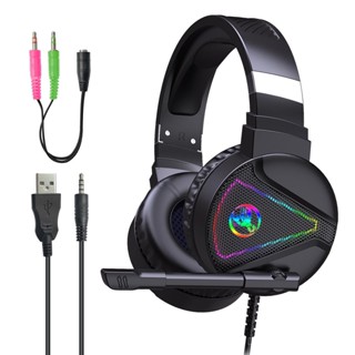 F16 พร้อมส่ง ชุดหูฟังเล่นเกม RGB วัสดุ ABS แบบใช้สาย สําหรับคอมพิวเตอร์ YDQ9