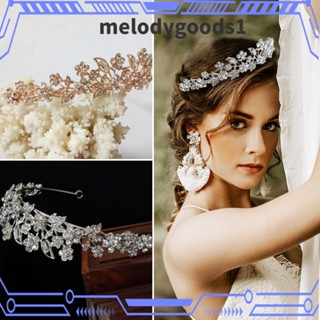 MELODYGOODS1 มงกุฎคาดผม ประดับพลอยเทียม หรูหรา สําหรับเจ้าสาว