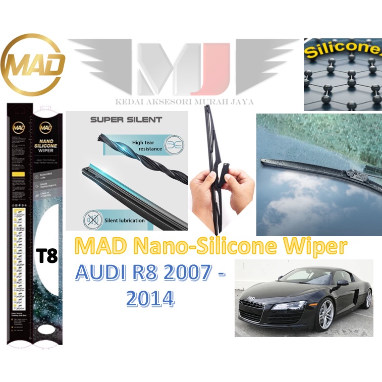 AUDI R8 2007 - 2014 T8 1 คู่ (2 ชิ้น) MAD Nano ที่ปัดน้ําฝนซิลิโคนกระจกกระจกใบปัดน้ําฝนซิลิโคน