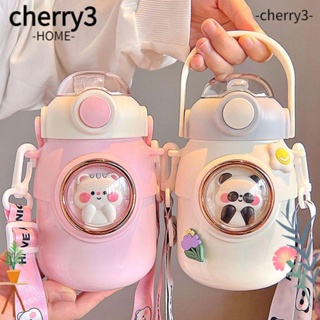 Cherry3 ขวดน้ําดื่ม ลายการ์ตูนน่ารัก พร้อมหลอดดูด สําหรับเด็กนักเรียน