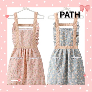 Path ผ้ากันเปื้อน ผ้าแคนวาส กันน้ํามัน ลายดอกไม้ สองด้าน สําหรับห้องครัว