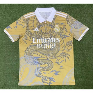 เสื้อกีฬาแขนสั้น ลายทีมฟุตบอล Real Madrid Golden Dragon 2023-24 ชุดเหย้า