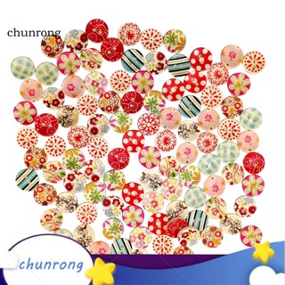 Chunrong กระดุมไม้ 2 รู ลายจุด ดอกไม้น่ารัก 15 มม. สําหรับตกแต่งสมุดภาพ งานฝีมือ DIY