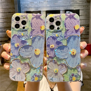 เคสโทรศัพท์มือถือ แบบนิ่ม ลายภาพวาดสีน้ํามัน รูปดอกไม้ ประดับกลิตเตอร์ สําหรับ Samsung Galaxy S23 Plus S23 Ultra S22 Plus S22 Ultra S21+ S21 Ultra S21 FE